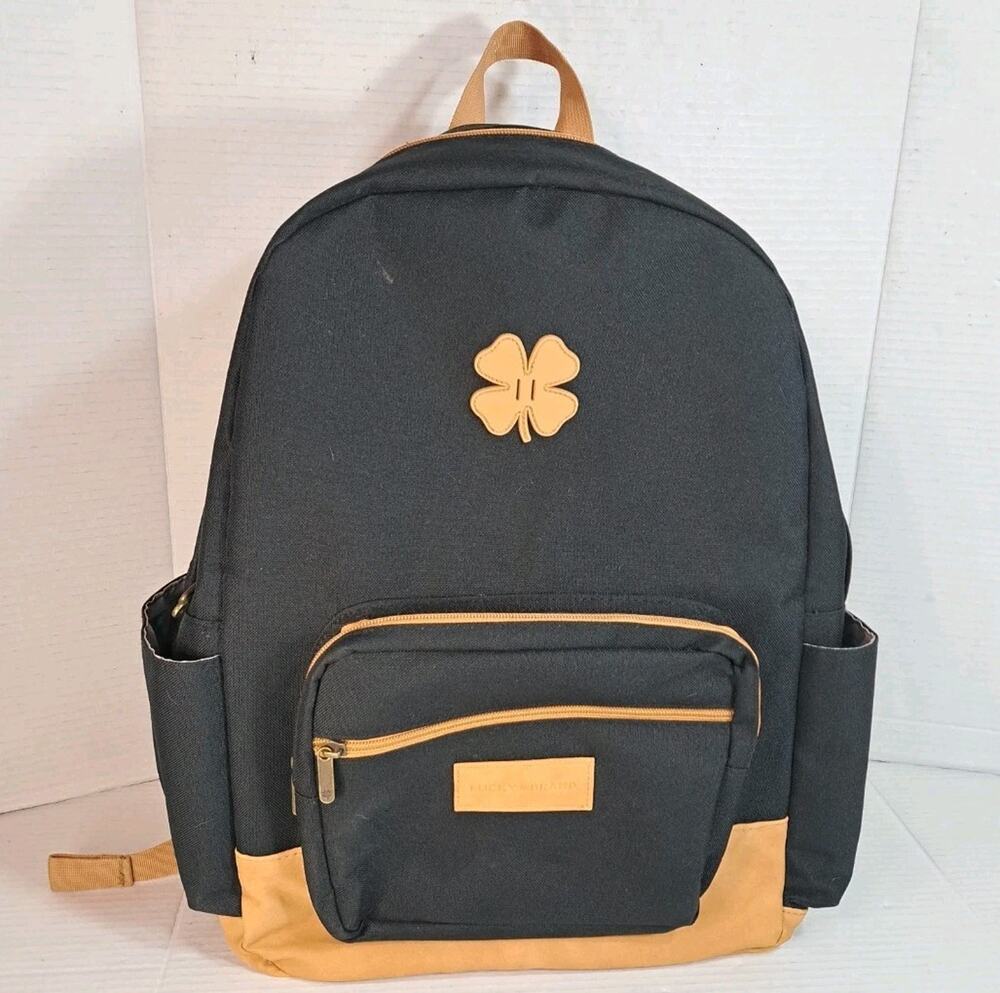 Lucky Brand Unisex Backpack Bag Gray Brown Canvas Leather Fortune Padded 17"